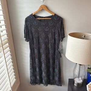 Pisarro Nights Beaded Cocktail Midi Dress‎ NWT